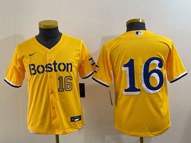 Youth 2025 Boston Red Sox #16 No Name Yellow Nike MLB Jersey 05
